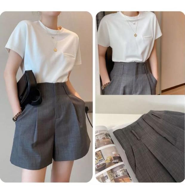 Set Quần Short Lưng Cao Ống Rộng Hàn Quốc Thanh Lịch