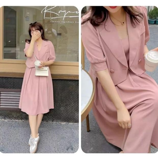 Set Đầm Chất Trượt Hàn Cao Cấp Áo Vest Tay Lửng Crop Top Và Đầm Dáng Xòe, Big Size ( Từ 55-100kg)